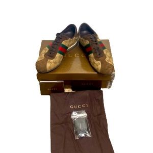 Gucci Vintage GG Guccissima Monogram Brown Green Red Sneakers Size 7